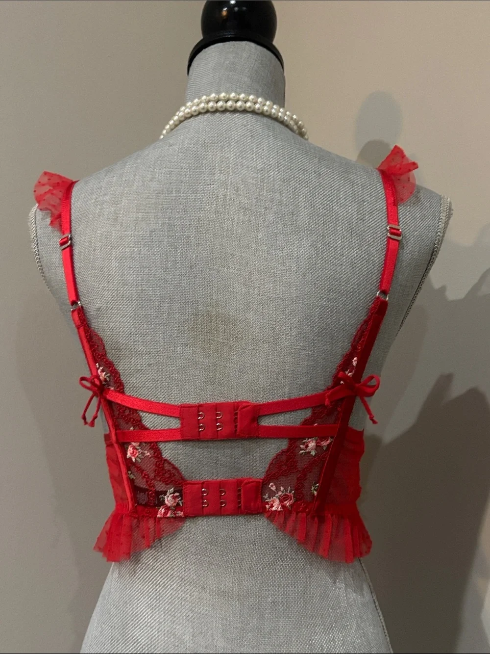 Love & Lemons Rouge Underwire Bustier featuring red lace, floral embroidery